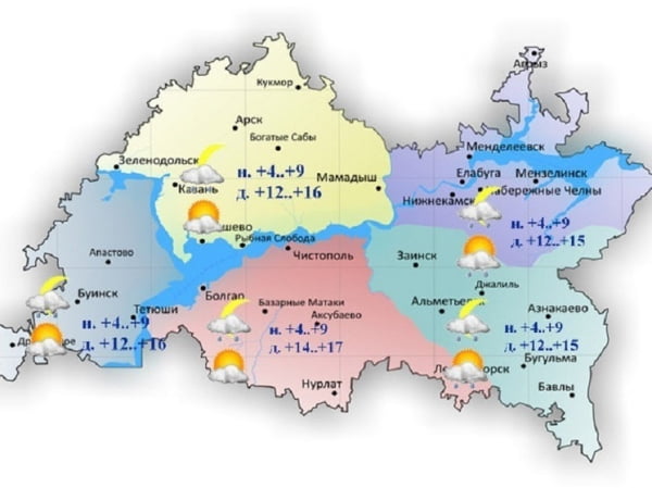 Облачную погоду с небольшим дождем прогнозируют в Татарстане 18 мая