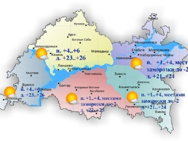 Заморозки ночью и летняя жара днем ожидает татарстанцев 28 мая