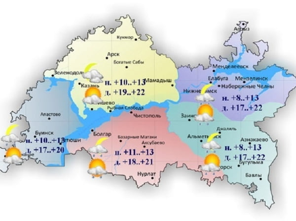 Небольшой дождь и до + 22 градусов прогнозируют в Татарстане 27 июня